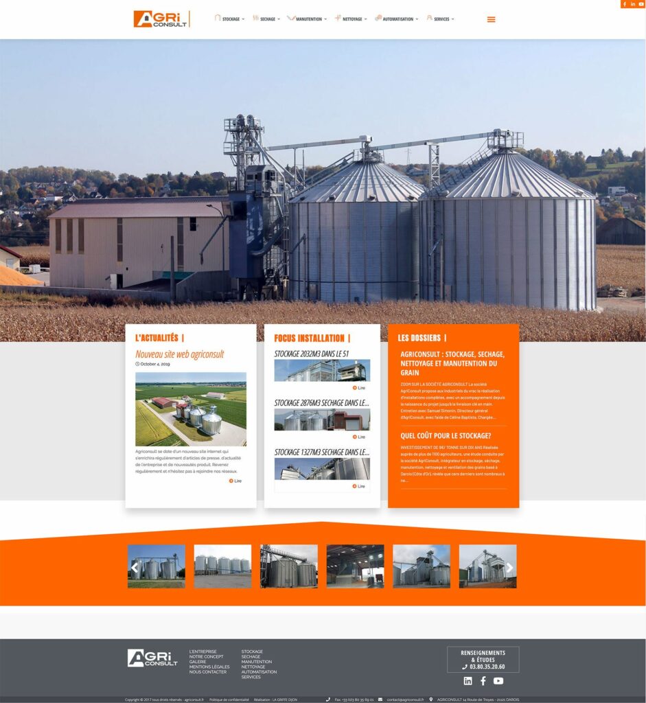 Communication & création de site internet pour Agriconsult solutions pour le stockage des cereales bourgogne