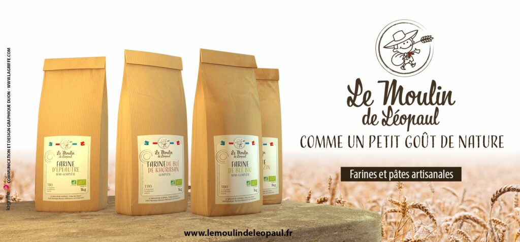 Communication, graphisme packaging Le Moulin de Leopaul farines et pâtes biologique LA GRIFFE DIJON